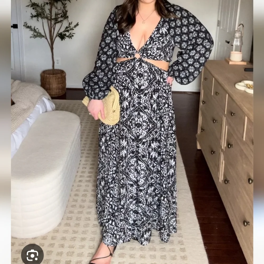 Abercrombie And Fitch Black and White Cutout Tie Back Maxi Medium Dress Long - Picture 5 of 13